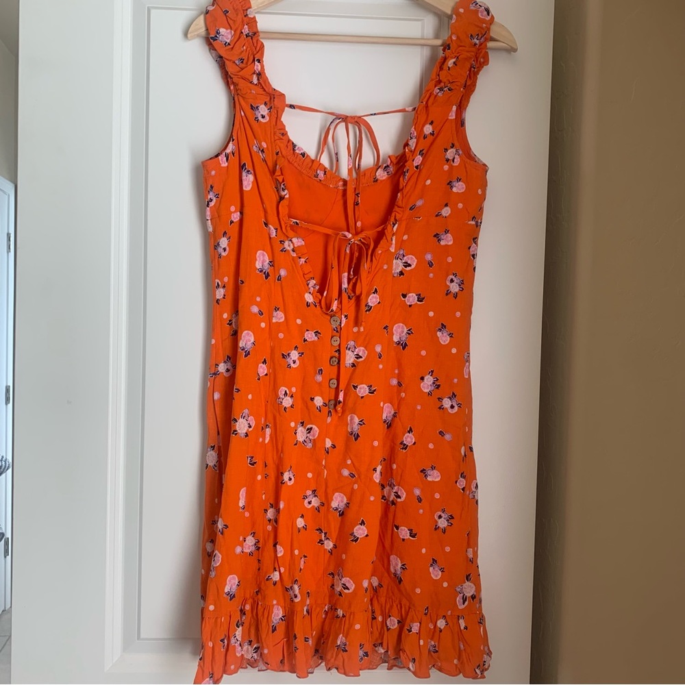 Free People Like a Lady Orange Floral Mini Dress size M - Picture 4 of 5